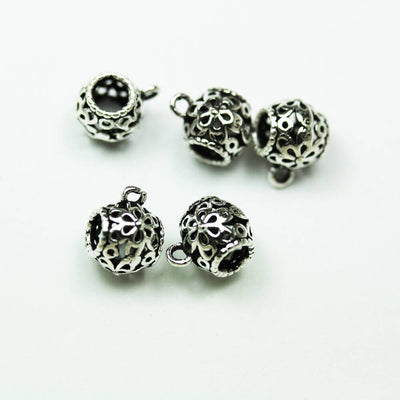 Silver Bails 4pcs 925 Antique Sterling silver, Oxidized Silver Findings,Connector,7*7mm filigree round tube with loop,3mm hole,1mm loop