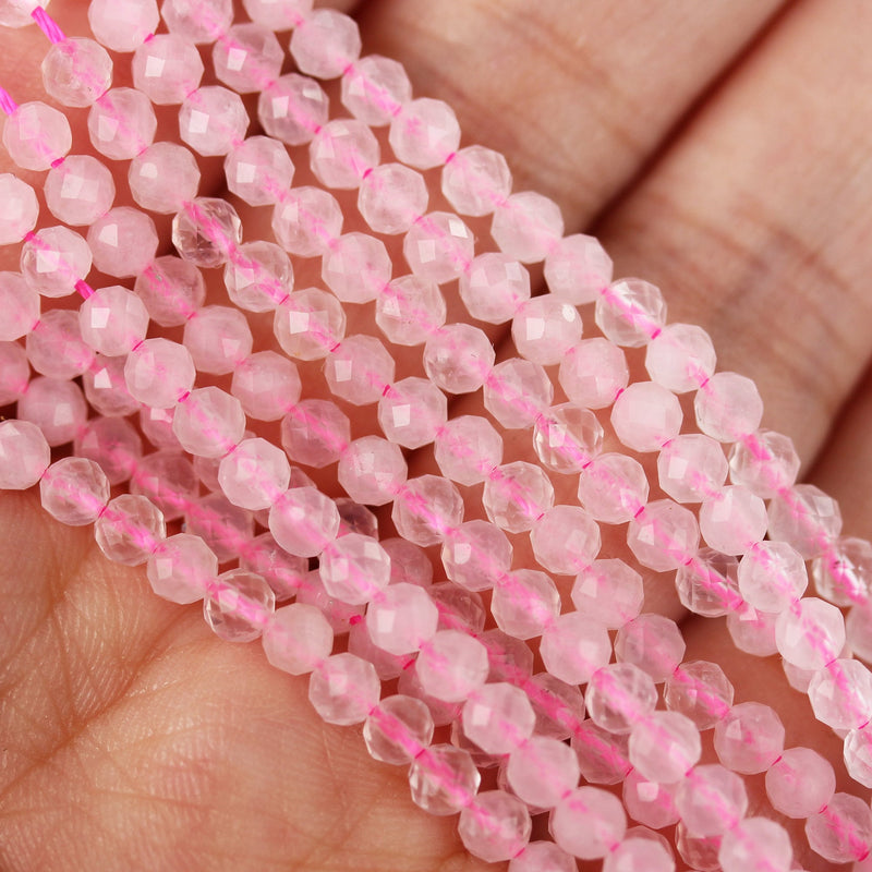 Natural Rose Quartz Gemstone 3mm Faceted Round Strand, 15.5inch , about 100 beads,hole0.6mm