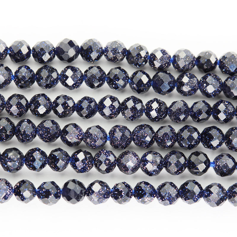 Blue Goldstone, 3mm Faceted Round Gemstone, 15.5inch , 0.8mm hole