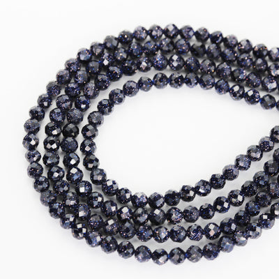 Blue Goldstone, 3mm Faceted Round Gemstone, 15.5inch , 0.8mm hole