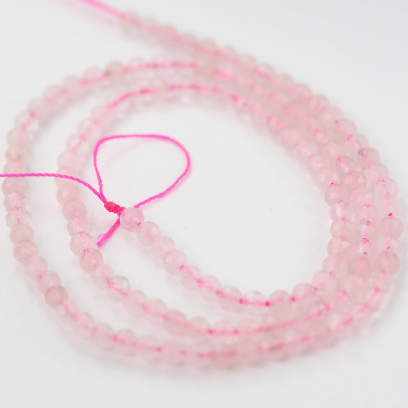 Natural Rose Quartz Gemstone 3mm Faceted Round Strand, 15.5inch , about 100 beads,hole0.6mm