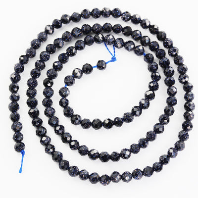 Blue Goldstone, 3mm Faceted Round Gemstone, 15.5inch , 0.8mm hole