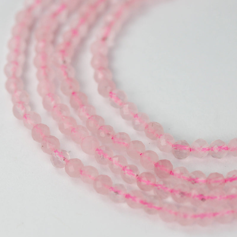 Natural Rose Quartz Gemstone 3mm Faceted Round Strand, 15.5inch , about 100 beads,hole0.6mm