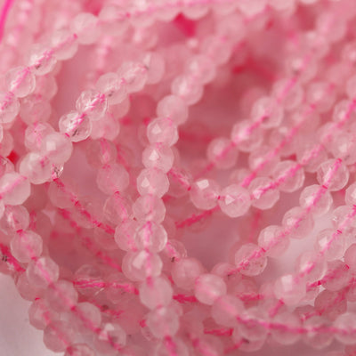 Natural Rose Quartz Gemstone 3mm Faceted Round Strand, 15.5inch , about 100 beads,hole0.6mm