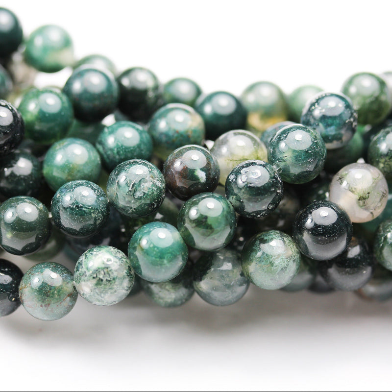 Moss Agate, 8mm Round Agate Gemstone Beads Strand, 15.5inch, hole 1mm, about50 beads