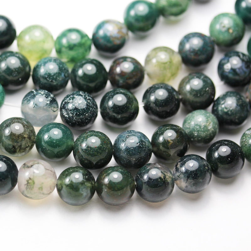 Moss Agate, 8mm Round Agate Gemstone Beads Strand, 15.5inch, hole 1mm, about50 beads