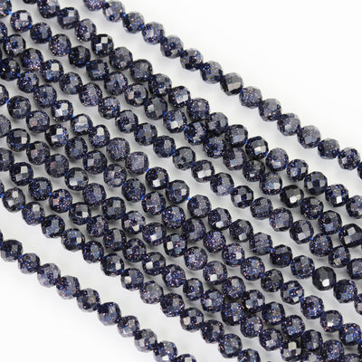 Blue Goldstone, 3mm Faceted Round Gemstone, 15.5inch , 0.8mm hole