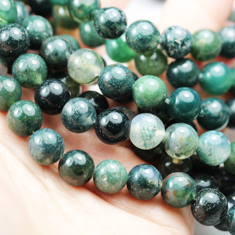 Moss Agate, 8mm Round Agate Gemstone Beads Strand, 15.5inch, hole 1mm, about50 beads