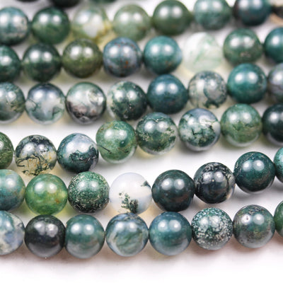 Moss Agate, 8mm Round Agate Gemstone Beads Strand, 15.5inch, hole 1mm, about50 beads