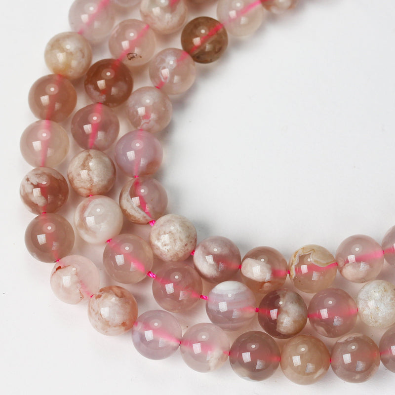 Natural Pink Sakura Flower Agate , 8mm Round Gemstone Beads, 15.5 inch , 1mm hole, about 50beads