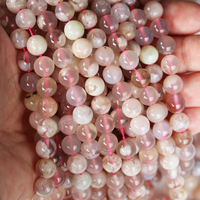 Natural Pink Sakura Flower Agate , 8mm Round Gemstone Beads, 15.5 inch , 1mm hole, about 50beads