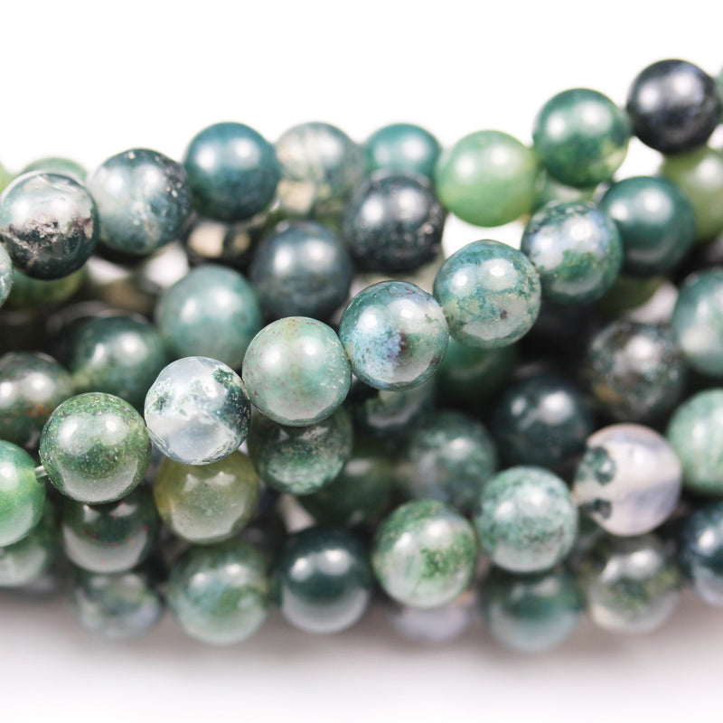 Moss Agate, 8mm Round Agate Gemstone Beads Strand, 15.5inch, hole 1mm, about50 beads