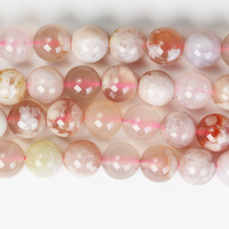 Natural Pink Sakura Flower Agate , 8mm Round Gemstone Beads, 15.5 inch , 1mm hole, about 50beads