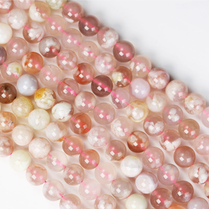 Natural Pink Sakura Flower Agate , 8mm Round Gemstone Beads, 15.5 inch , 1mm hole, about 50beads