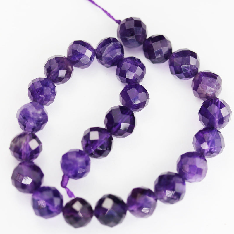 Natural Amethyst Gemstone Purple 6mm Faceted Round Strand, 7.5inch , about 32 beads,hole1mm