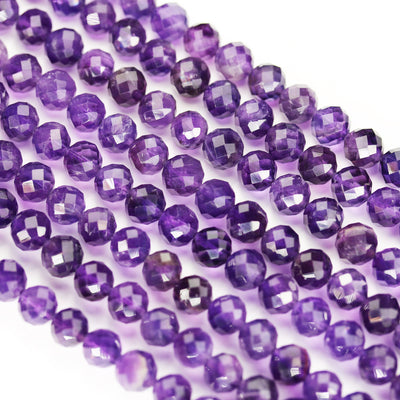 Natural Amethyst Gemstone Purple 6mm Faceted Round Strand, 7.5inch , about 32 beads,hole1mm