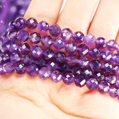 Natural Amethyst Gemstone Purple 6mm Faceted Round Strand, 7.5inch , about 32 beads,hole1mm