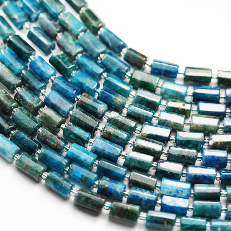 Apatite, 11*7mm Tube Gemstone Strand, One full strand  , Green/Blue color, hole 1mm, 16 inch