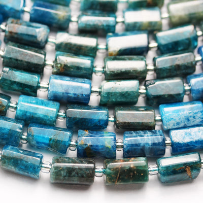 Apatite, 11*7mm Tube Gemstone Strand, One full strand  , Green/Blue color, hole 1mm, 16 inch