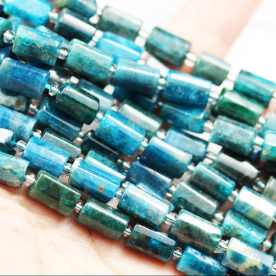 Apatite, 11*7mm Tube Gemstone Strand, One full strand  , Green/Blue color, hole 1mm, 16 inch