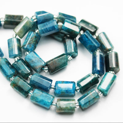 Apatite, 11*7mm Tube Gemstone Strand, One full strand  , Green/Blue color, hole 1mm, 16 inch