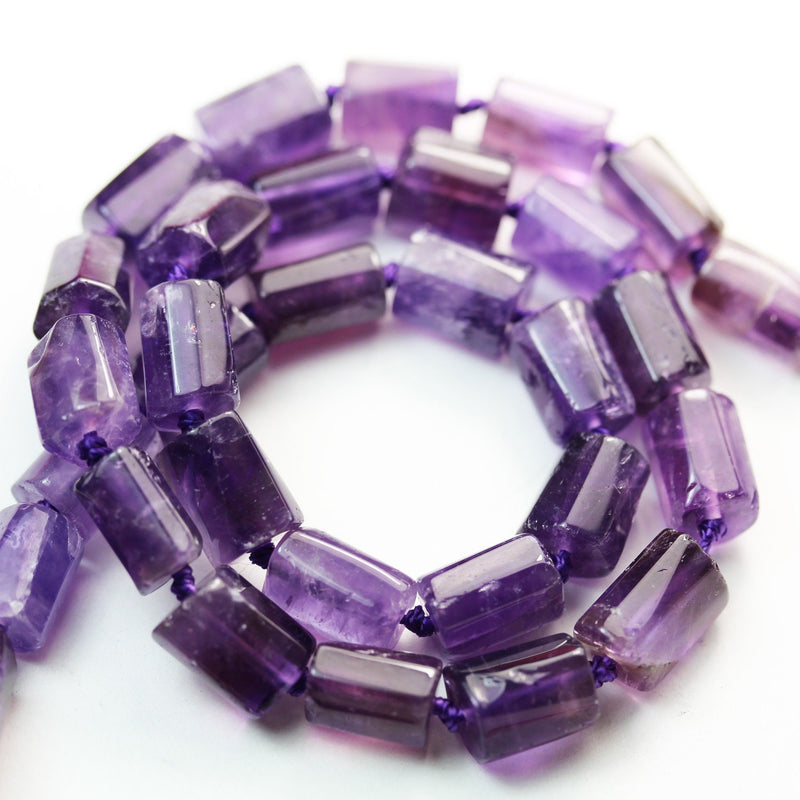 Natural Amethyst, 11x7mm Faceted  Tube gemstone ,One full strand Natural Gemstone, 15.5", about 30 beads, 1mm hole