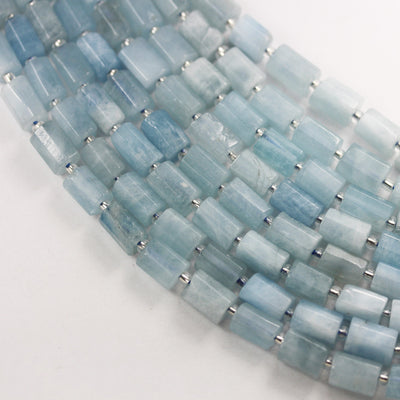 Natural Aquamarine, 11x7mm Faceted  Tube gemstone ,One full strand Natural Gemstone, 15.5", about 30 beads, 1mm hole