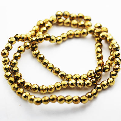 Hematite,4mm faceted round gemstone, Electroplated  Gold Color , hole 0.8mm,15.5 "