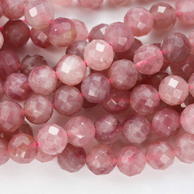 Genuine Natural Madagascar Rose Quartz Gemstone Purple Pink 8mm Faceted Round Strand, 7.5inch , about 25 beads,hole1mm