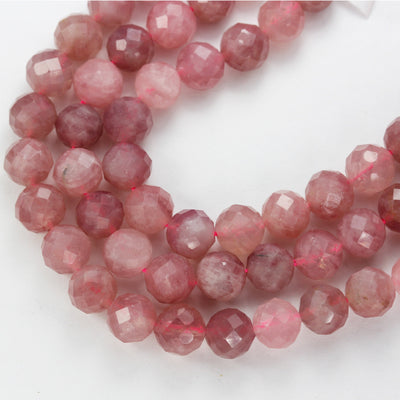 Genuine Natural Madagascar Rose Quartz Gemstone Purple Pink 8mm Faceted Round Strand, 7.5inch , about 25 beads,hole1mm