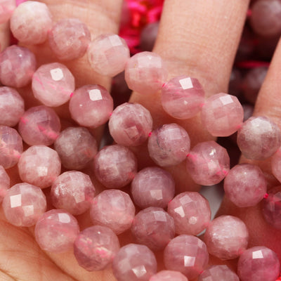 Genuine Natural Madagascar Rose Quartz Gemstone Purple Pink 8mm Faceted Round Strand, 7.5inch , about 25 beads,hole1mm