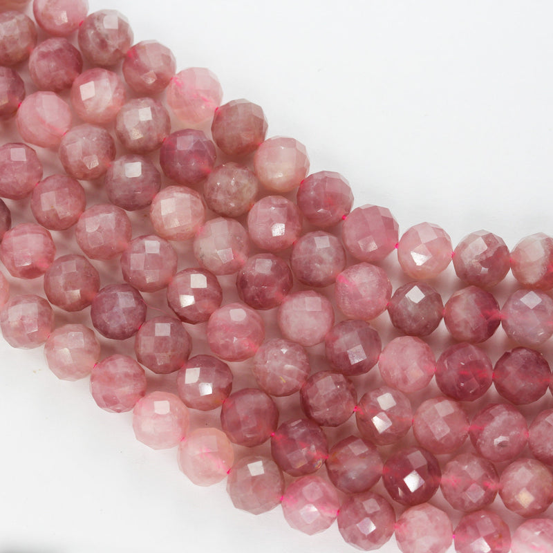 Genuine Natural Madagascar Rose Quartz Gemstone Purple Pink 8mm Faceted Round Strand, 7.5inch , about 25 beads,hole1mm