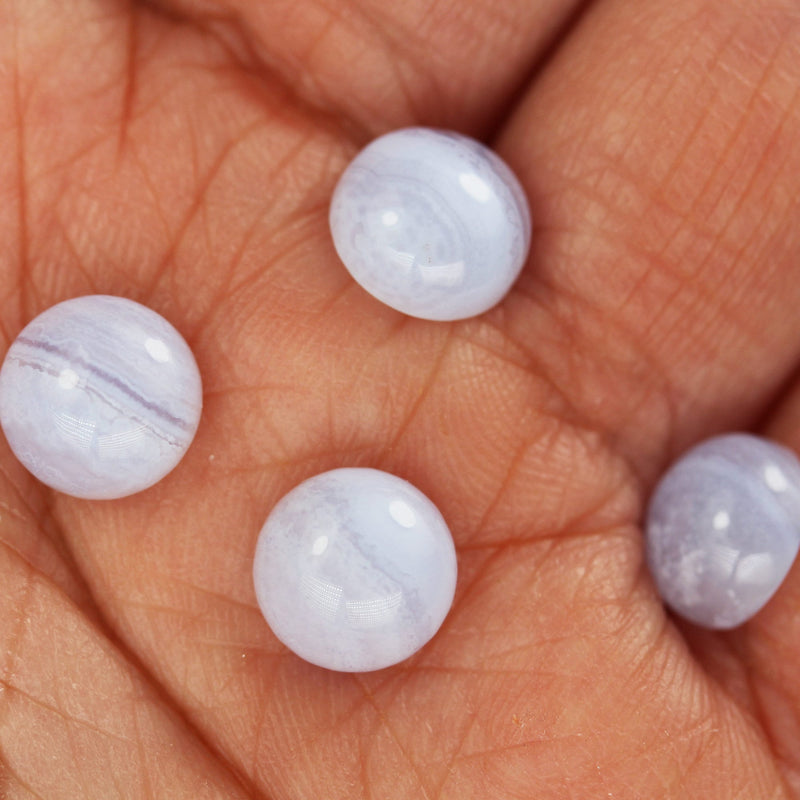 2pcs Natural Blue Lace Agate Cabochon Gemstone Beads, Blue 6/8mm Round Cabs, 3.5/4.5mm thick