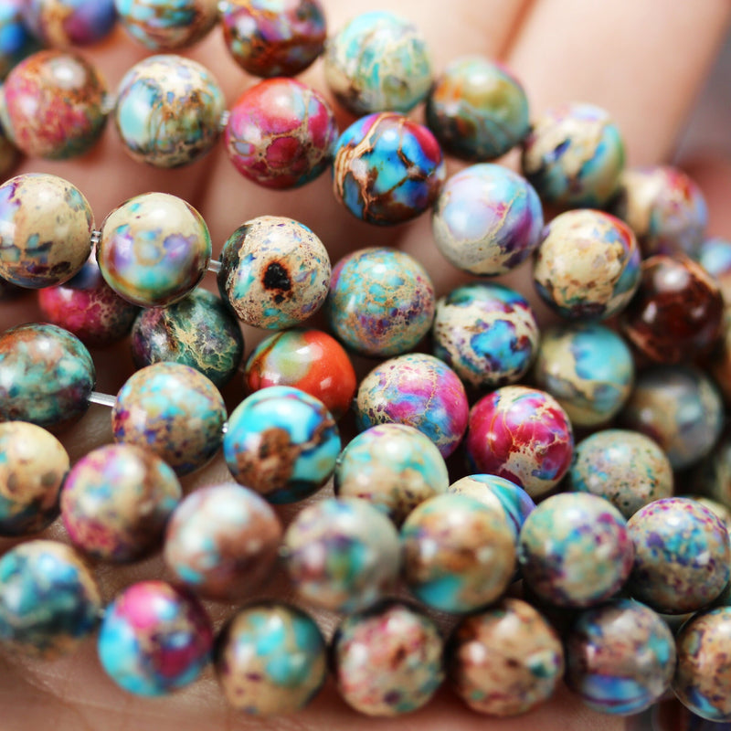 Imperssion jasper,8mm Round Mixed Color Jasper Gemstone, One full strand Beads,16inch, about50 beads, 1mm hole