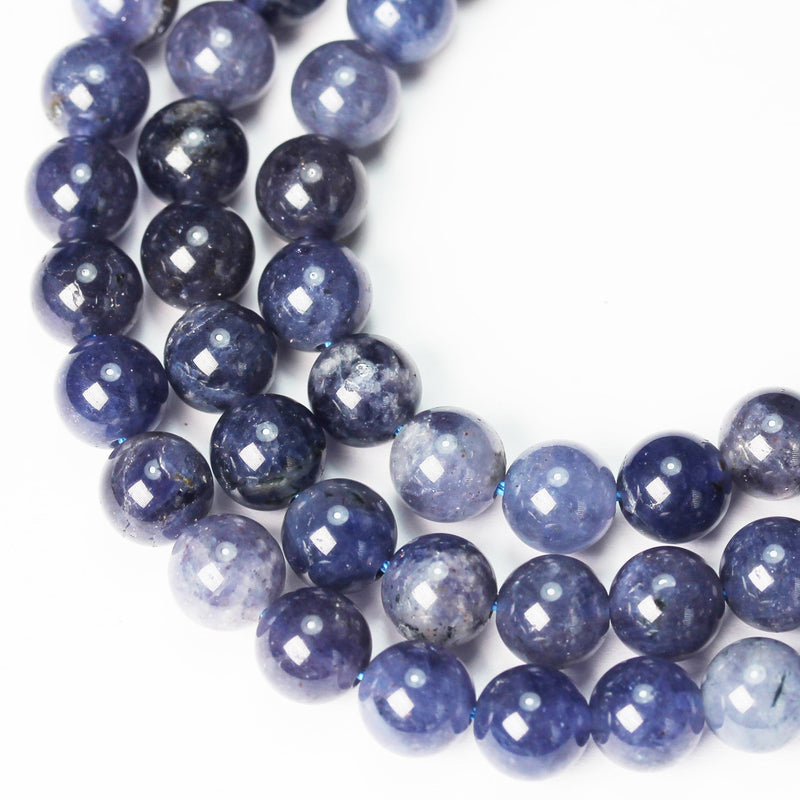 Natural Iolite, 8mm Natural Gemstone , Round, One full 16" strand about 50 beads, hole 1mm