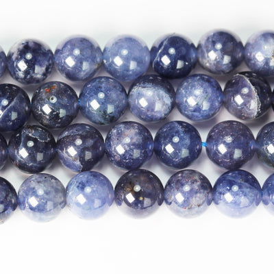 Natural Iolite, 8mm Natural Gemstone , Round, One full 16" strand about 50 beads, hole 1mm