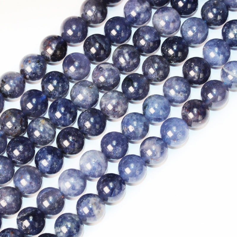 Natural Iolite, 8mm Natural Gemstone , Round, One full 16" strand about 50 beads, hole 1mm