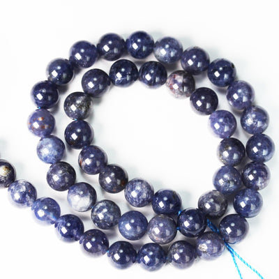 Natural Iolite, 8mm Natural Gemstone , Round, One full 16" strand about 50 beads, hole 1mm