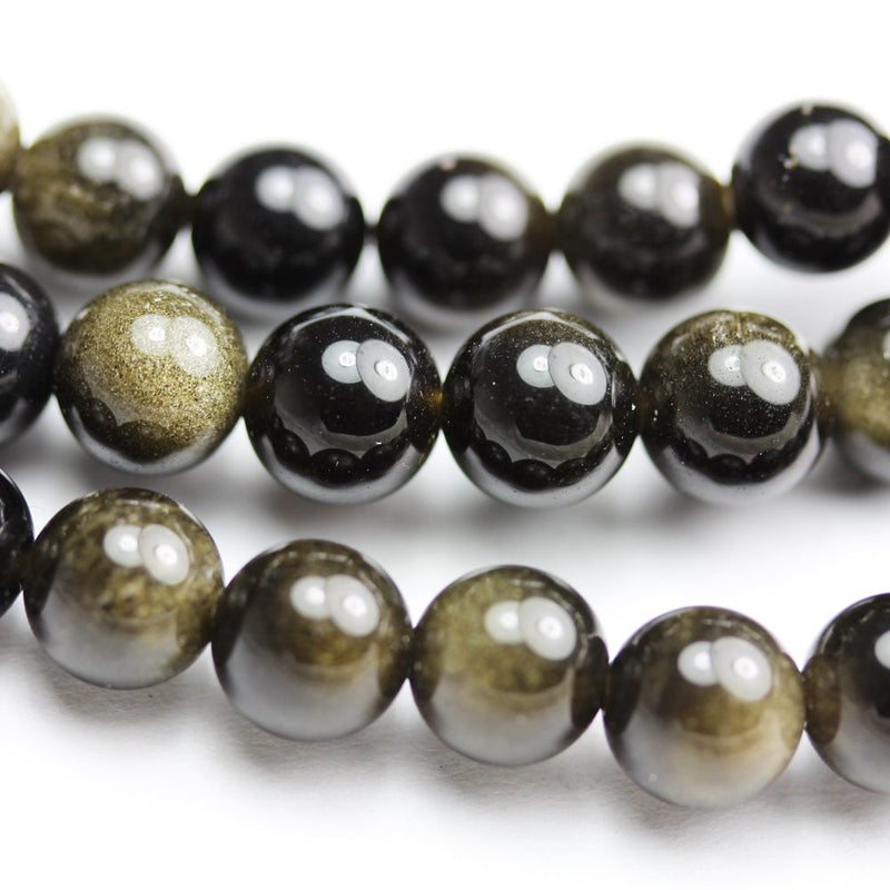 Golden obsidian, 8mm Round Natural  Gemstone Strand, One full strand , hole 1mm