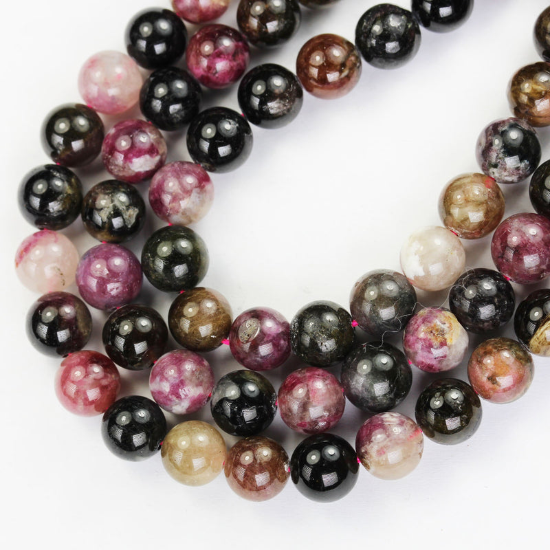 Natural Tourmaline,8mm round Gemstone Beads, Full strand Colorful Tourmaline, 15.5", 1mm hole, 50 beads