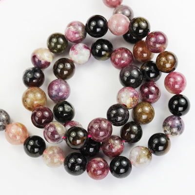 Natural Tourmaline,8mm round Gemstone Beads, Full strand Colorful Tourmaline, 15.5", 1mm hole, 50 beads