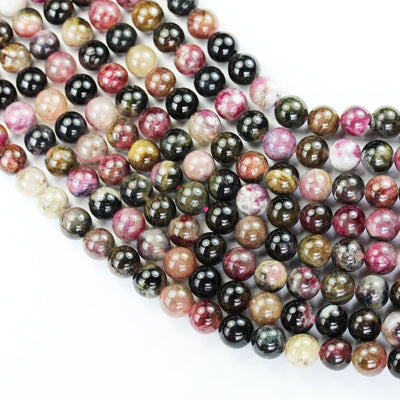 Natural Tourmaline,8mm round Gemstone Beads, Full strand Colorful Tourmaline, 15.5", 1mm hole, 50 beads