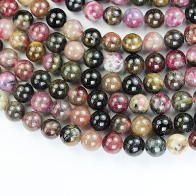 Natural Tourmaline,8mm round Gemstone Beads, Full strand Colorful Tourmaline, 15.5", 1mm hole, 50 beads