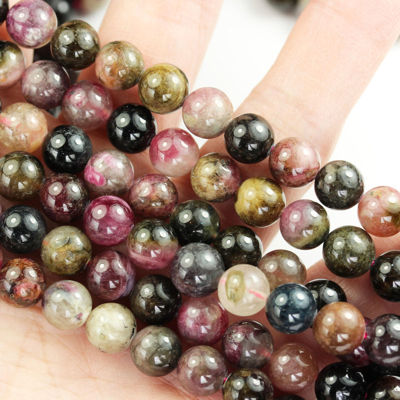 Natural Tourmaline,8mm round Gemstone Beads, Full strand Colorful Tourmaline, 15.5", 1mm hole, 50 beads