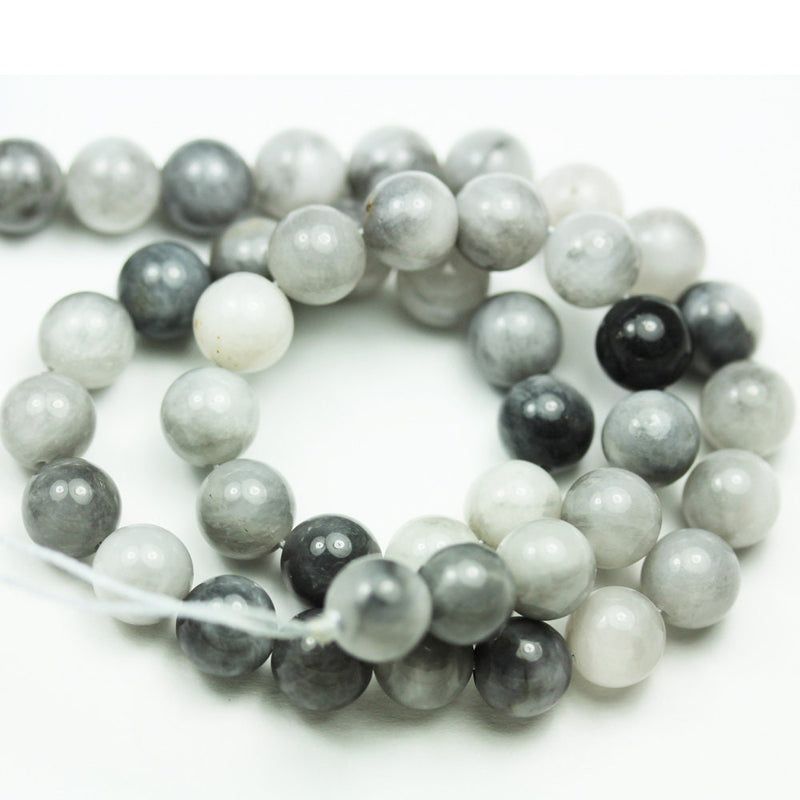 Eagle Eye, 10mm Round Gemstone Strand,40beads, Black & Gray Color, 1mm hole