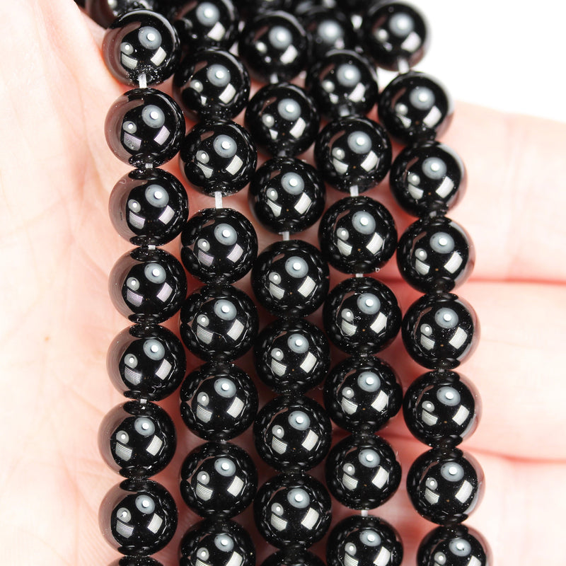 Black obsidian, 8mm Round Natural  Gemstone Strand, One full strand , hole 1mm