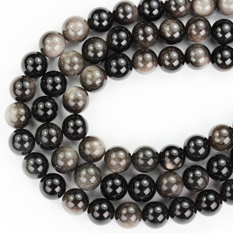 Silver obsidian, 8mm Round Natural  Gemstone Strand, One full strand , hole 1mm