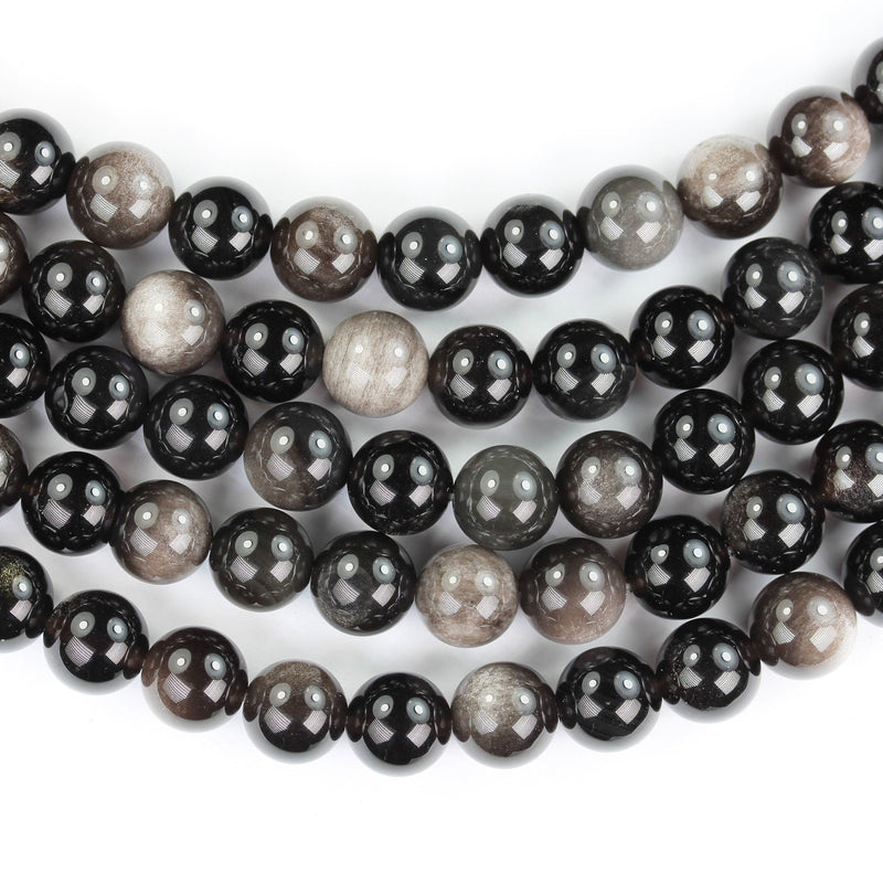 Silver obsidian, 8mm Round Natural  Gemstone Strand, One full strand , hole 1mm