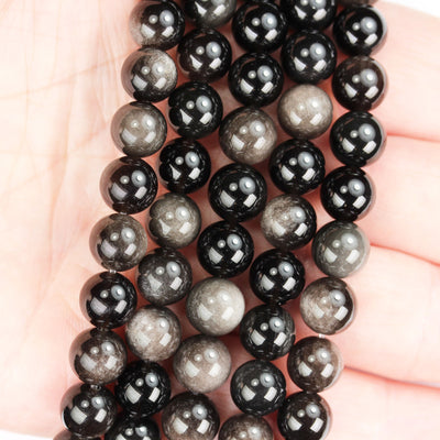 Silver obsidian, 8mm Round Natural  Gemstone Strand, One full strand , hole 1mm