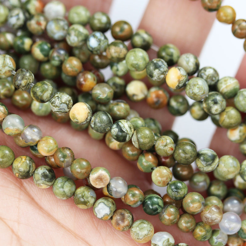 Green Rhyolite, 4mm Round Natural Gemstone Beads, One full strand 16inch, about 90 beads, 0.6mm hole